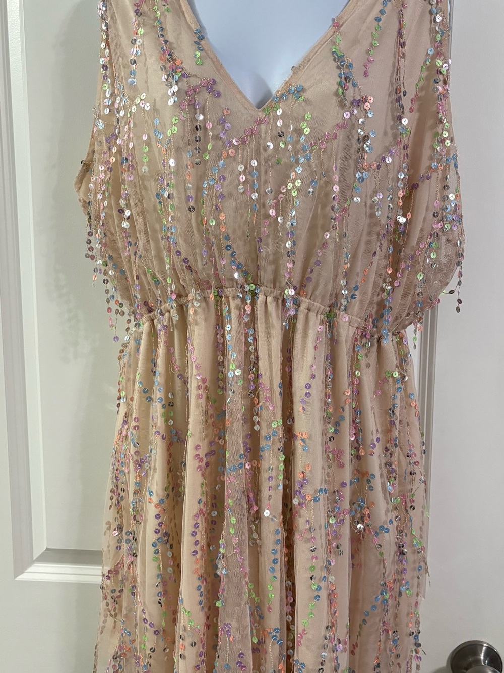 NWT Sequin Embellished Nude Pink Midi Dress